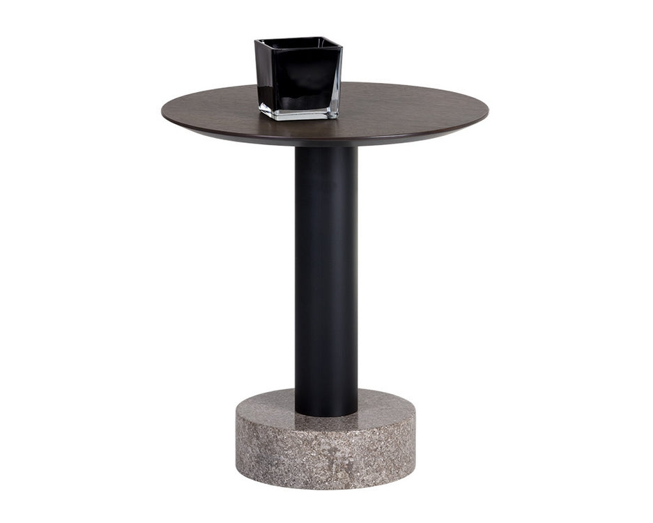 Monaco End Table - Black - Light Grey Marble / Raw Umber