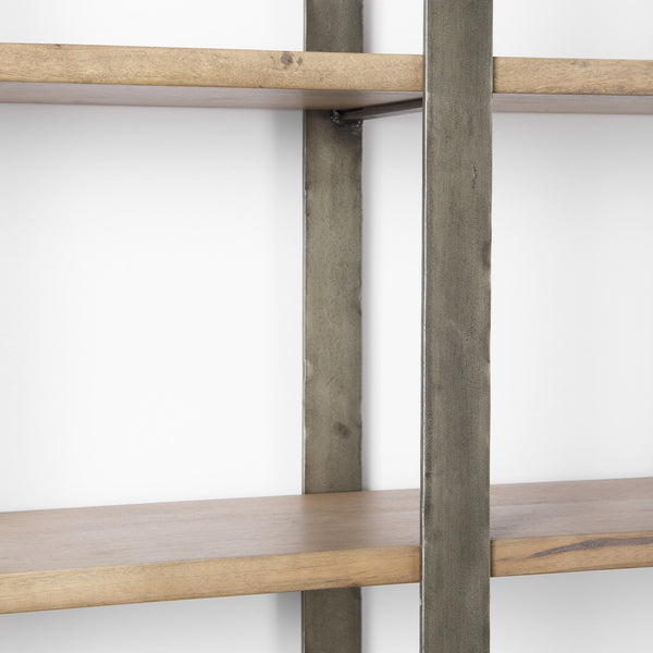 Taunton 80L x 10.5W x 90H Medium Brown Wood W/ Antique Nickel Metal Frame 6 Tier Shelving Unit