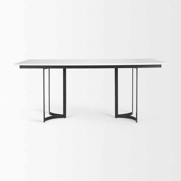 Tanner I 71L x 35W Rectangular White Marble W/ Metal Base Dining Table