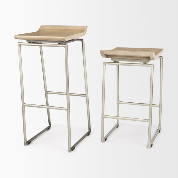 Givens 14.0L x 15.8W x 31.8H Brown Wood W/Silver Metal Frame Barstool