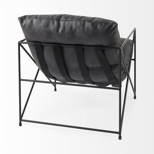 Leonidas 28.5L x 29.5W x 34.0H  Black Faux Leather Seat W/ Black Metal Frame Accent Chair