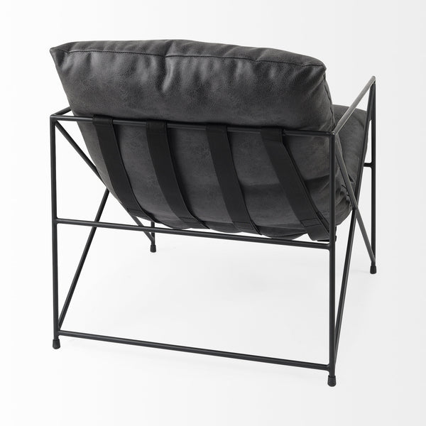 Leonidas 28.5L x 29.5W x 34.0H  Black Faux Leather Seat W/ Black Metal Frame Accent Chair