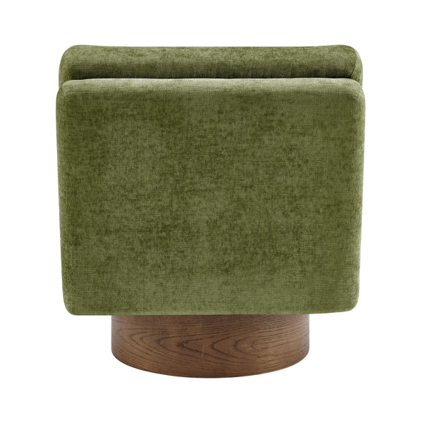 Zenda Chenille Swivel Accent Chair w/ Wooden Base, Millburry Green