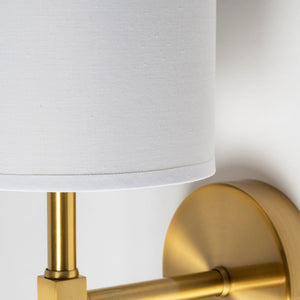 Santander II 6.5x22 Gold Metal and White Linen Shade Wall Sconce