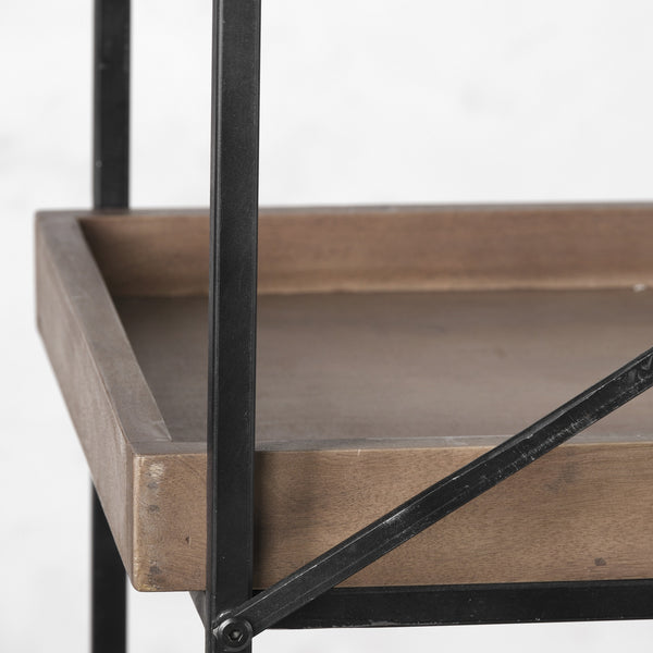 Trey IV 80L x 16W x 87.5H  Medium Brown Wood and Iron Five Tray Shelf Shelving Unit
