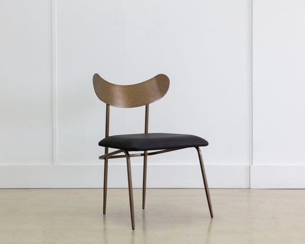 GIBBONS DINING CHAIR - ANTIQUE BRASS - CHARCOAL BLACK LEATHER
