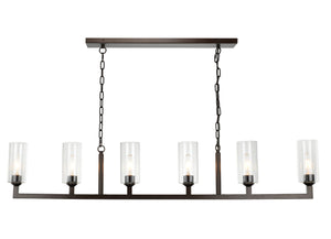 Linear 6-Light Steel Chandelier, Bronze