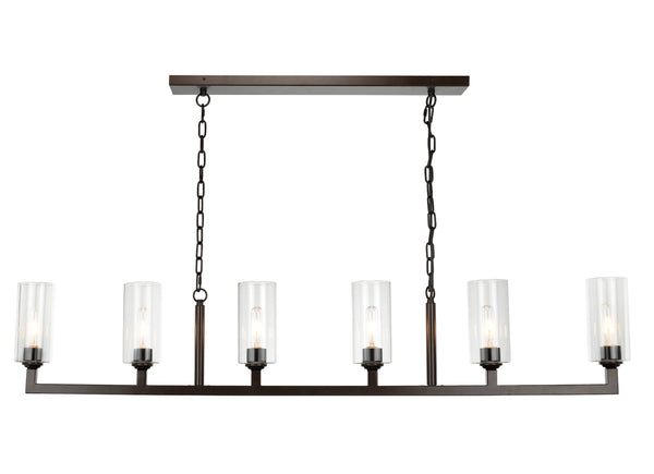 Linear 6-Light Steel Chandelier, Bronze