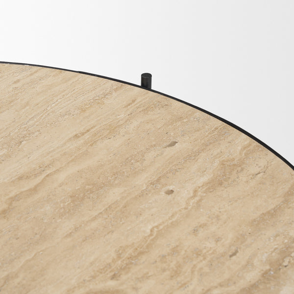 Wade Travertine Marble w/ Matte Black Metal Coffee Tables