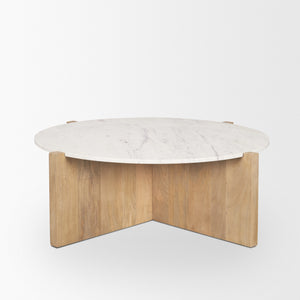 Bianca Light Brown Wood w/ Round Marble Top Coffee Table