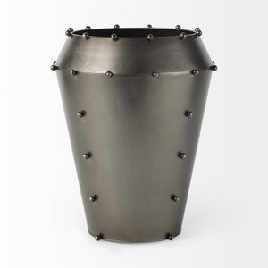 Elio 12.2H Large Gun Metal Gray Metal W/Studs Vase