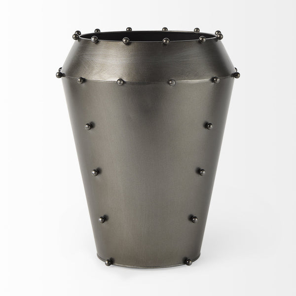 Elio 12.2H Large Gun Metal Gray Metal W/Studs Vase