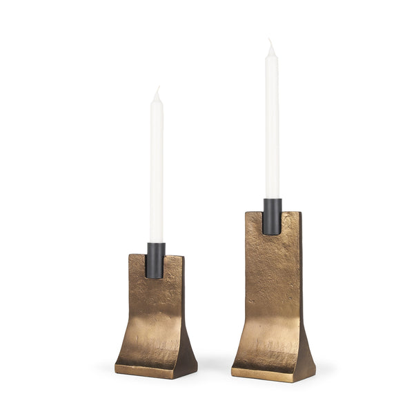 Polli Antiqued Gold w/ Matte Black Metal Taper Candleholders (Set of 2)