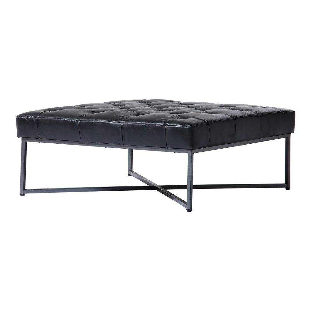 Moe's Thad Ottoman in Black Leather