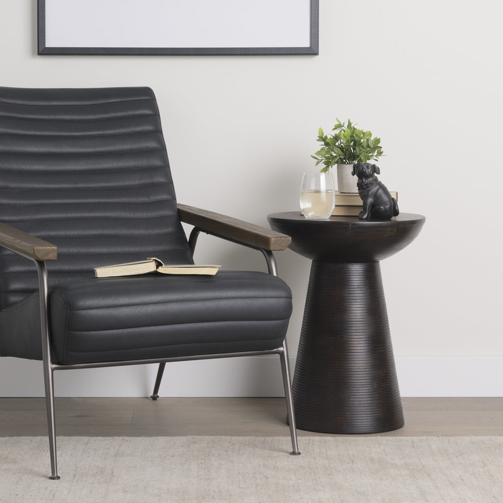 Novell Dark Brown Wood Pedestal Accent Table