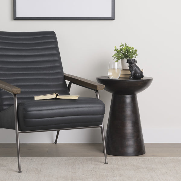 Novell Dark Brown Wood Pedestal Accent Table