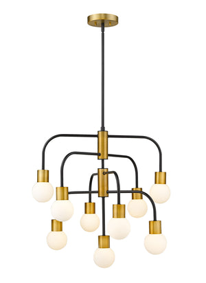 Neutra 9 Light Chandelier in Matte Black + Foundry Brass Finish