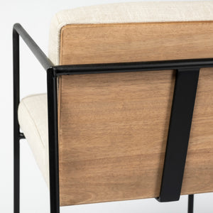 Stamford 40" Total Height Light Beige Upholstered Seat w/ Wood Back, Metal Frame Bar Stool