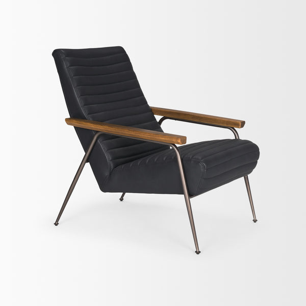 Grosjean Black Leather w/ Black Metal Frame Accent Chair