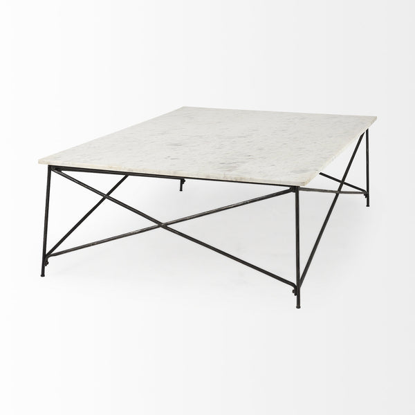 Lorlei I 53.0 X 35.0 X 15.5 White Marble Top W/ X-Shaped Antique Gold Iron Base Coffee Table