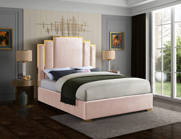 Geoffrey Queen Bed In Pink Velvet