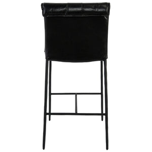 Mayer Leather Counter Stool with Hammered Iron Legs - Jet Black