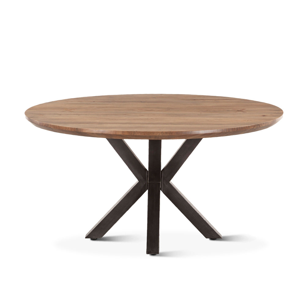Bern 60" Round Table, Smoke Acacia, Natural Steel