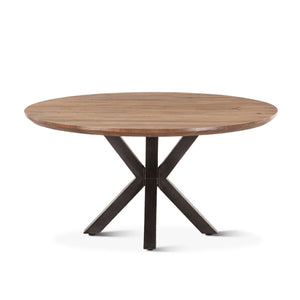 Bern 60" Round Table, Smoke Acacia, Natural Steel