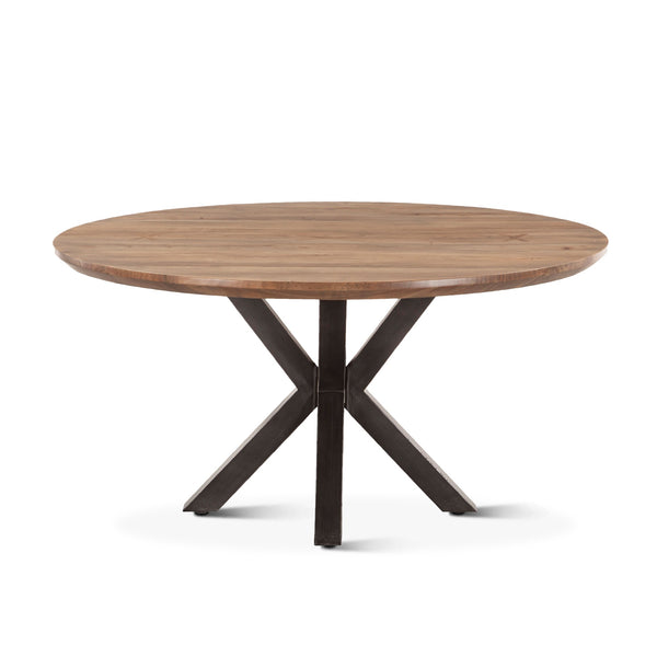 Bern 60" Round Table, Smoke Acacia, Natural Steel