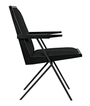 Henderson Sungkai/Mindi and Industrial Steel Chair in Charcoal Black with Black Cotton Fabric