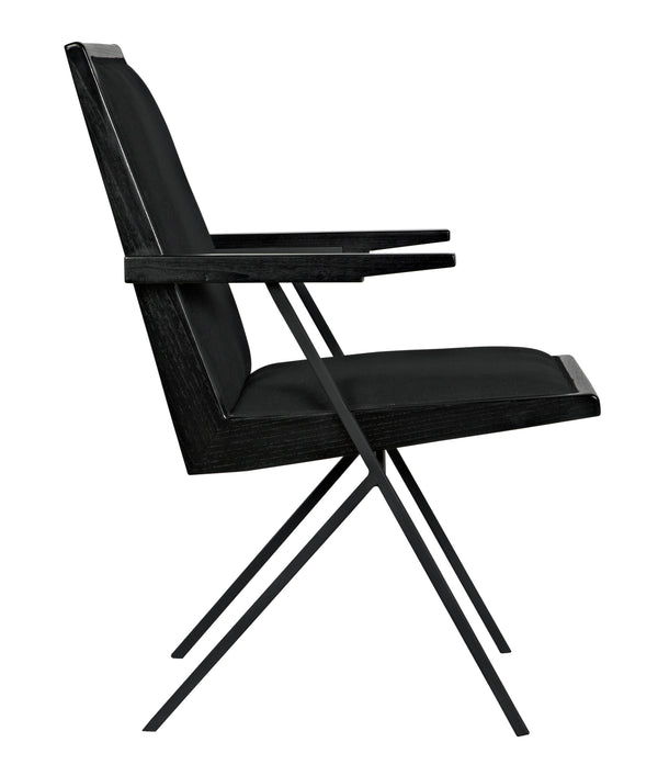Henderson Sungkai/Mindi and Industrial Steel Chair in Charcoal Black with Black Cotton Fabric