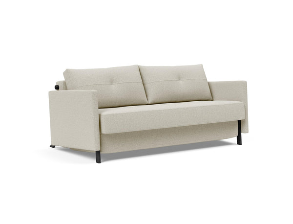 CUBED QUEEN SOFA BED in MIXED DANCE NATURAL FABRIC WITH Black Steel LEGS 527