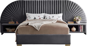 Diana Queen Bed In Grey Velvet