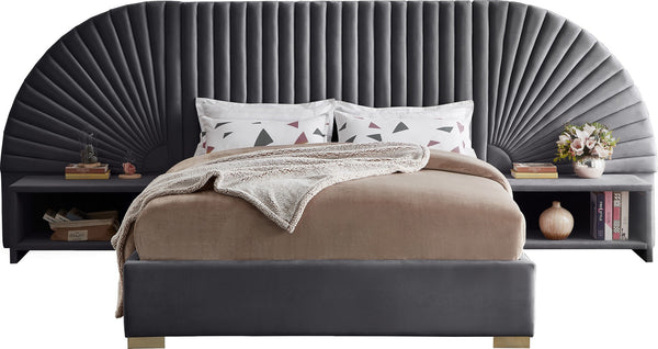 Diana Queen Bed In Grey Velvet