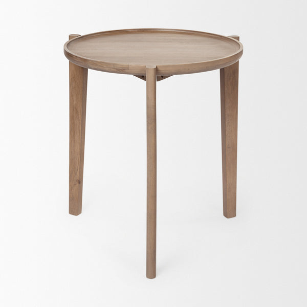 Cleaver I 22 x 24 Round Top Brown Solid Wood Accent Table