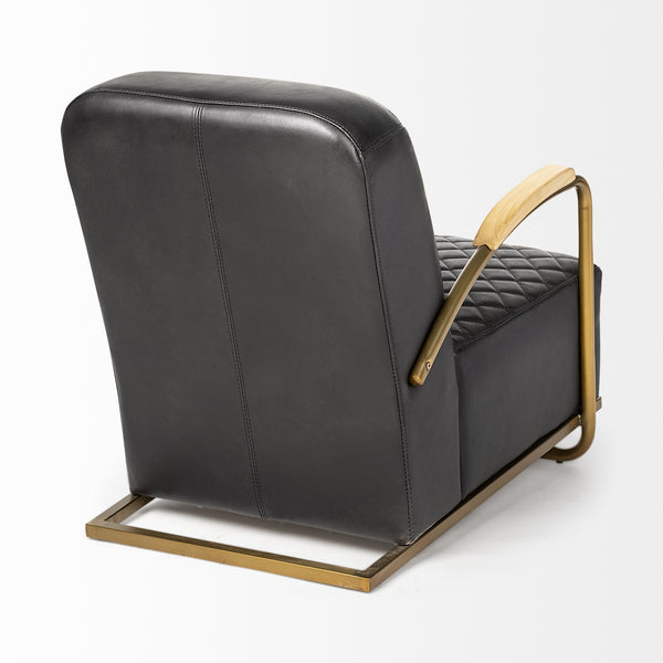 Horace I Black Leather Diamond Pattern w/Gold Iron Frame Accent Chair