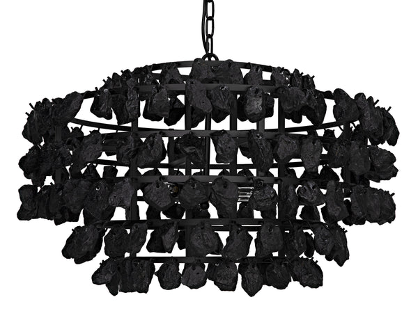 Vulcan Chandelier, Black Steel with Black Glass