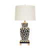 HAND PAINTED URN SHAPE TOLE TABLE LAMP IN BLACK LEOPARD