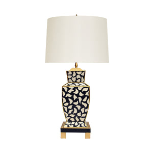 HAND PAINTED URN SHAPE TOLE TABLE LAMP IN BLACK LEOPARD