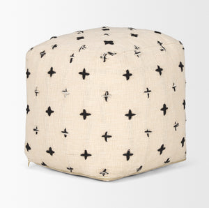 Saanvi Wool w/ Cream and Black Stitched Cross Patterned Pouf