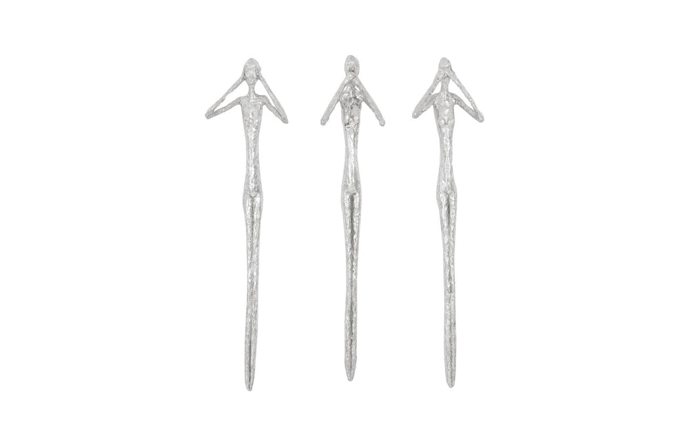 See,Hear,Speak no Evil Set of 3 Silver Leaf, Silver Leaf, Set Of 3