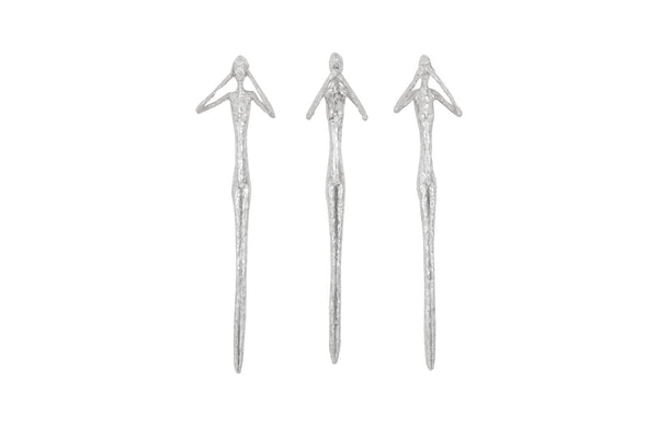 See,Hear,Speak no Evil Set of 3 Silver Leaf, Silver Leaf, Set Of 3