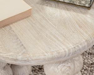 Adir Solid Wood Round End Table with Sphere Legs - White Washed Cream
