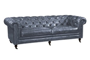 Birmingham Sofa in Black Leather with Tufted Back