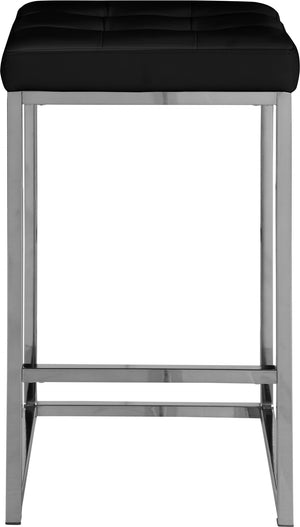 Pearl Stool In Black Faux Leather and Chrome