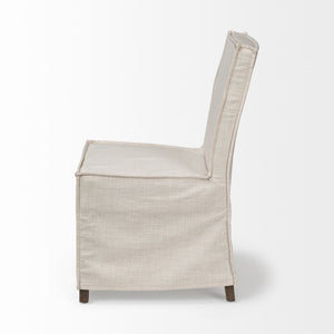 Elbert I Cream Fabric Slip-Cover Brown Wooden Base Dining Chair