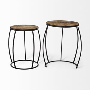 Clapp III (Set of 2) 20L x 20W Brown Round Wood Top W/ Black Metal Frame Nesting Accent Tables