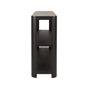 THREE TIER CONSOLE WITH CURVED CORNERS IN BLACK PAINTED GRASSCLOTH