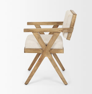 Topanga I Cream Fabric Wrap Medium Brown Wooden Frame Dining Chair