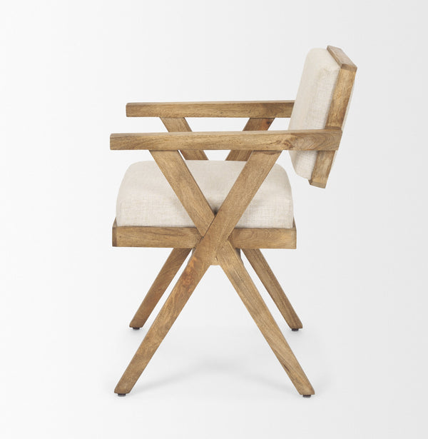 Topanga I Cream Fabric Wrap Medium Brown Wooden Frame Dining Chair